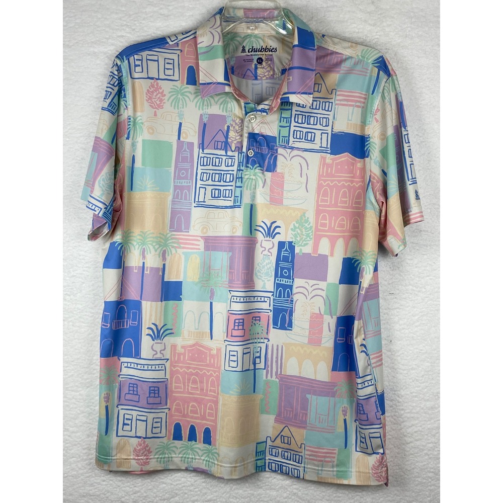 Chubbies Mens XL‎ Polo Shirt Pastel Tropical Architecture Print SS24CA0621B